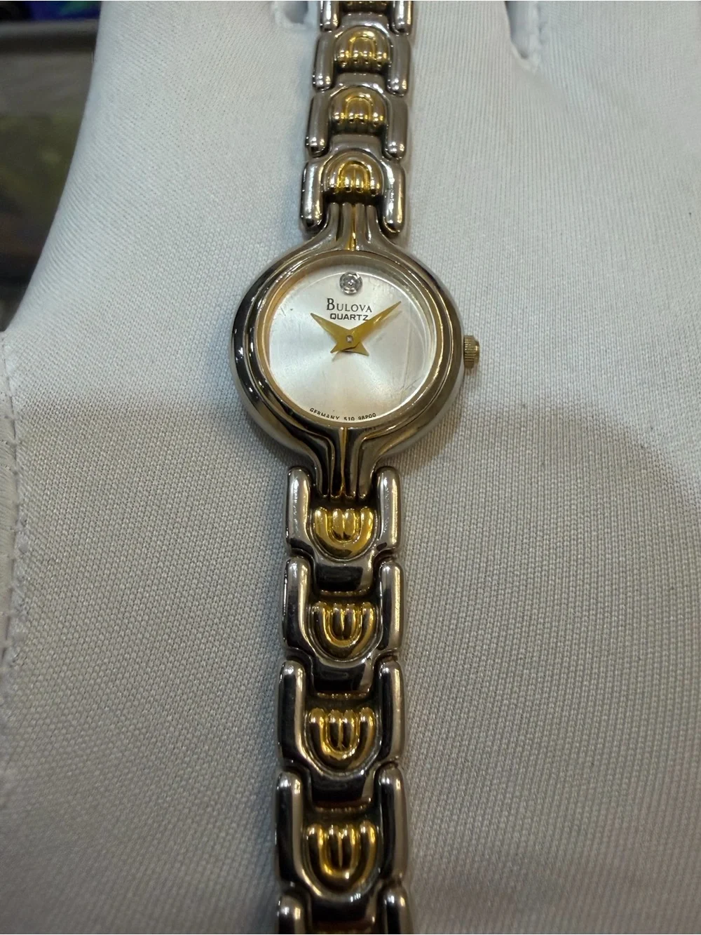 Vintage Bulova Two-Tone Ladies Dress Watch with Diamond Accent